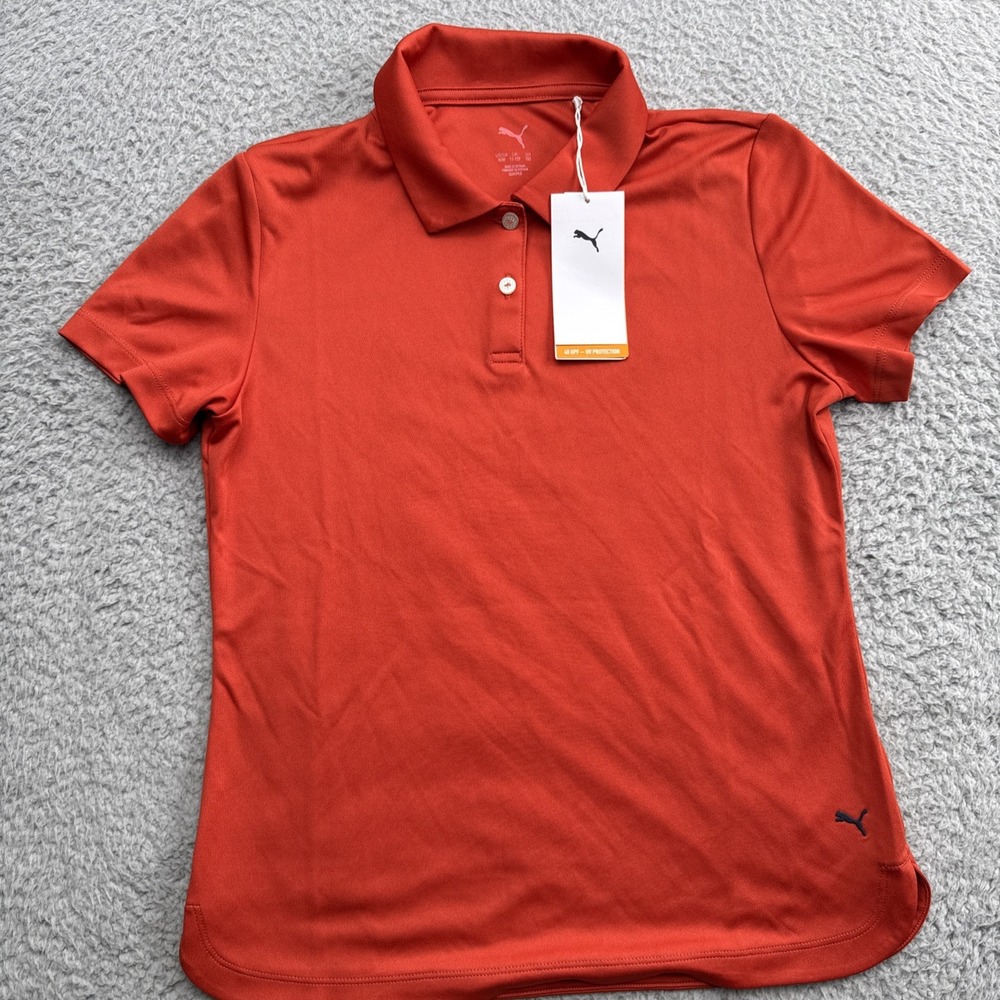 Puma Polo Golf Shirt Girls Medium Burnt Orange Performance Tennis Pickleball NEW